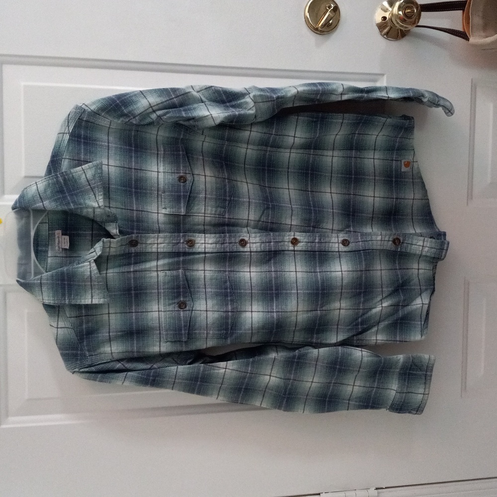 Plaid Button-Up Shirt - Blue and Green